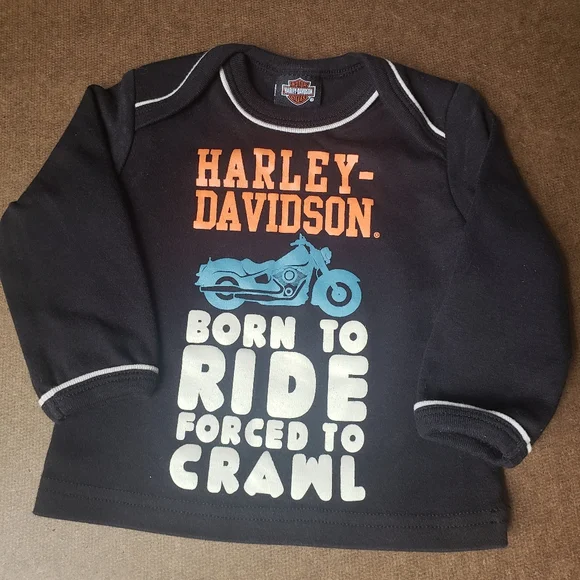 Harley Davidson Born to Ride Black Long Sleeve 3-6month Shirt - Picture 1 of 5